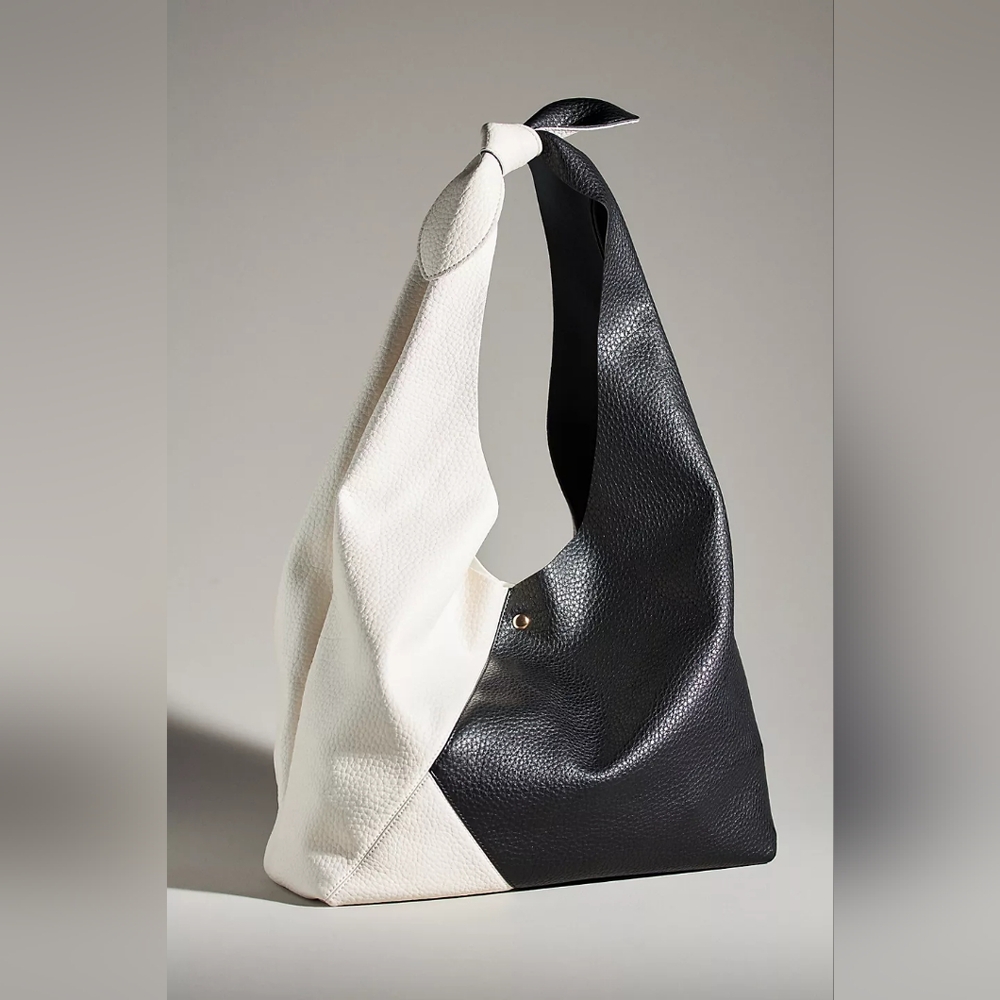 ANTHROPOLOGIE Women’s Faux Leather Colorblock Knotted Shoulder Bag black/white